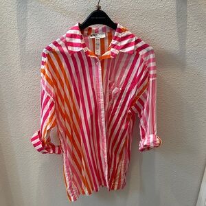 Beach Riot Pink and Orange Striped Button Down Shirt